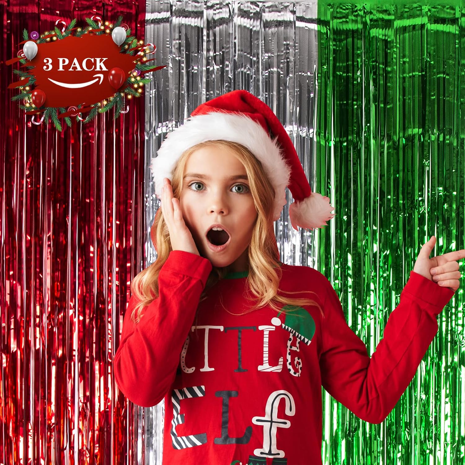LOLStar 3 Pack Foil Fringe Curtains for Christmas Decorations