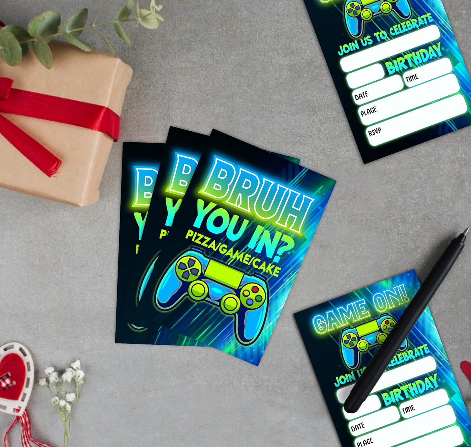 Feyerr Video Game Brother Birthday Invitations 30 Double Sided with Envelopes