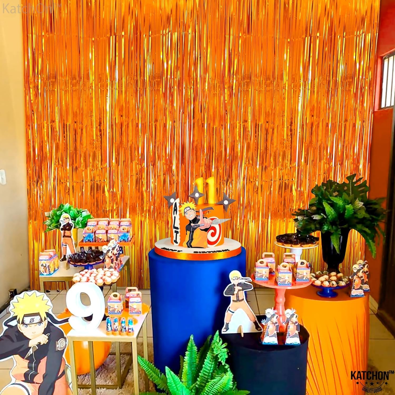KatchOn XtraLarge Orange Fringe Backdrop Curtain 32x8 Feet Pack of 2