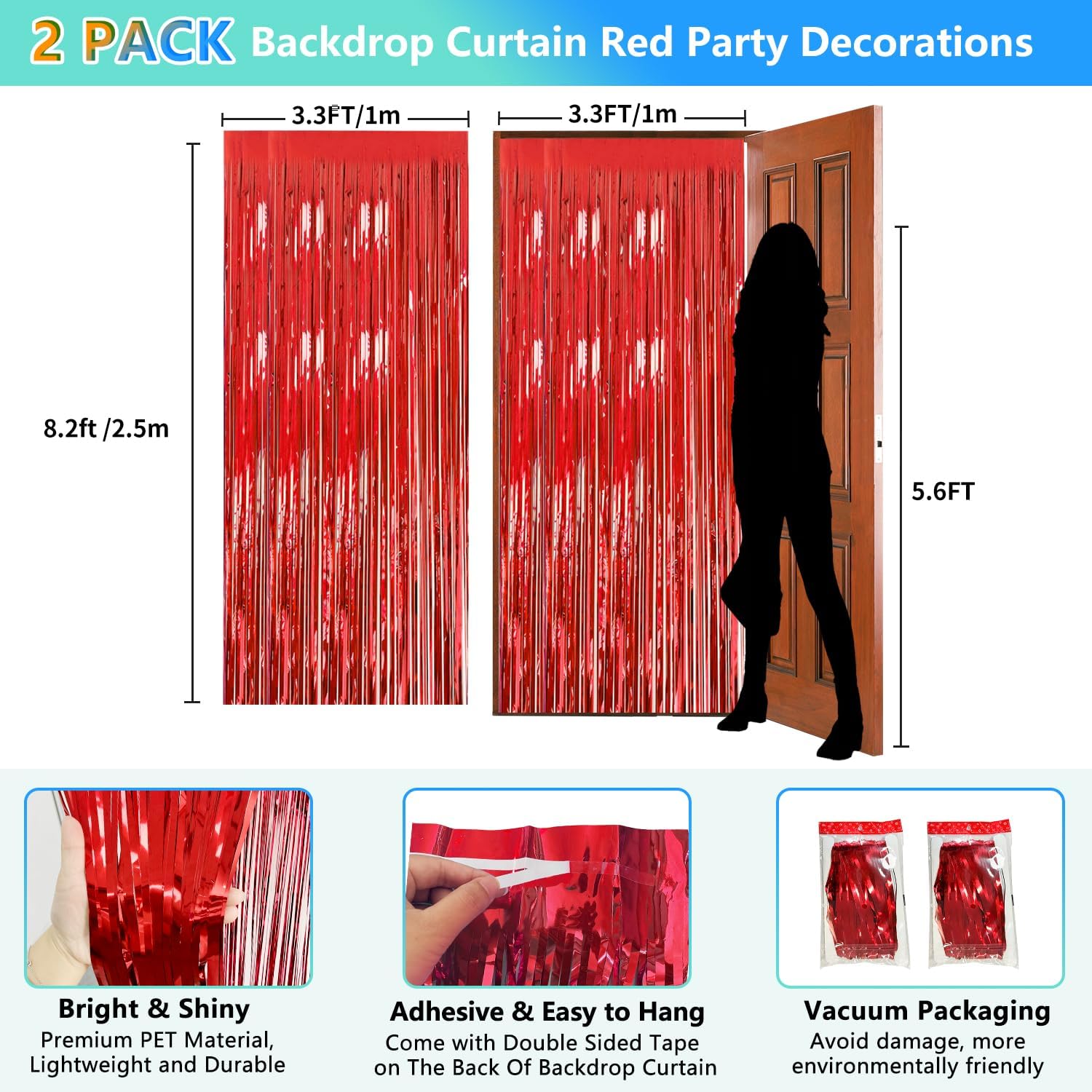 2 Pack Red Foil Fringe Backdrop for Party Decorations