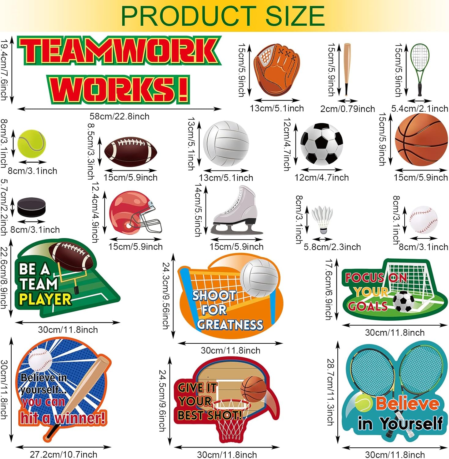 Thenshop Sports Teamwork Bulletin Board Set 72 Pcs