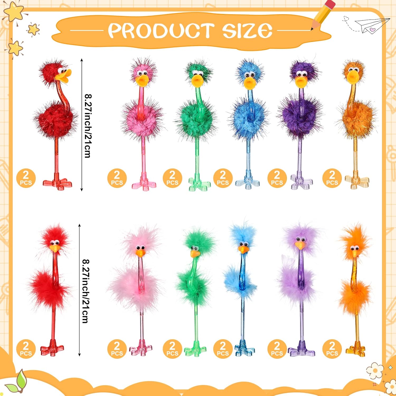Tinlade 24 Pcs Flamingo Ostrich Novelty Pens