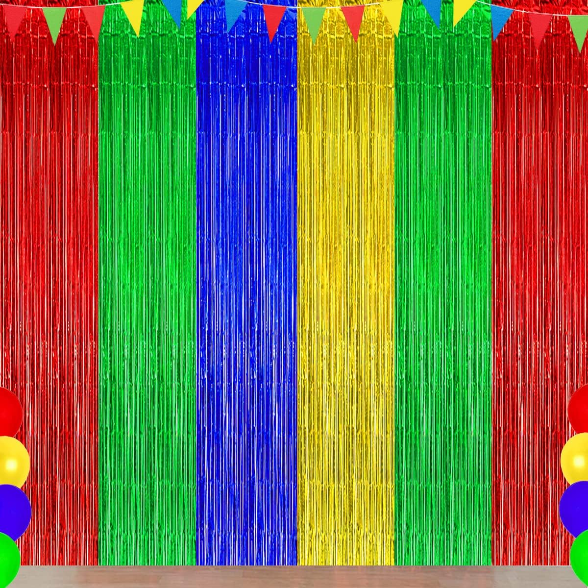 Blue Red Green Yellow Party Decor Backdrop Curtain 3Pack