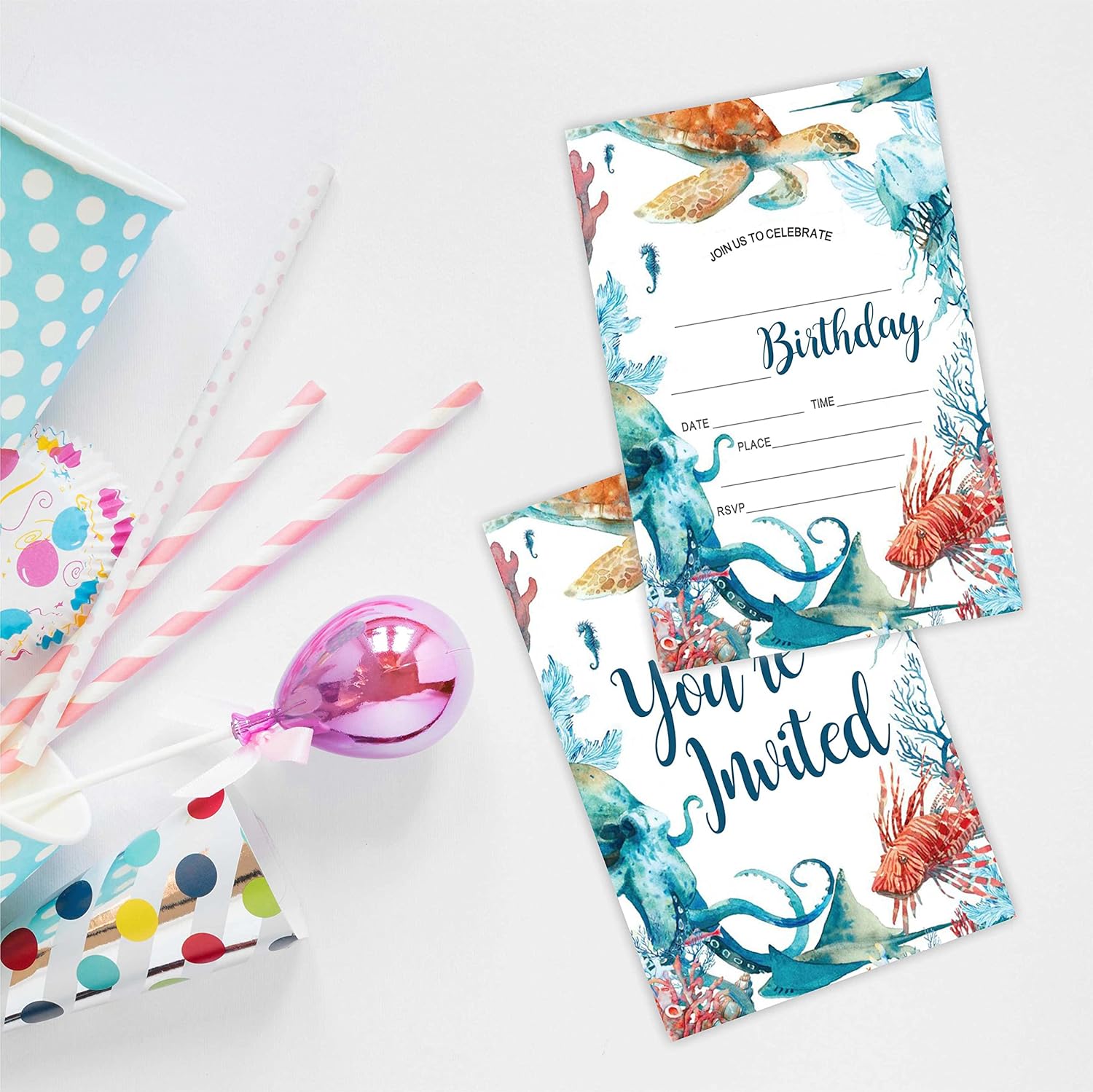 Ocean Theme Birthday Invites With Envelopes 20 Count