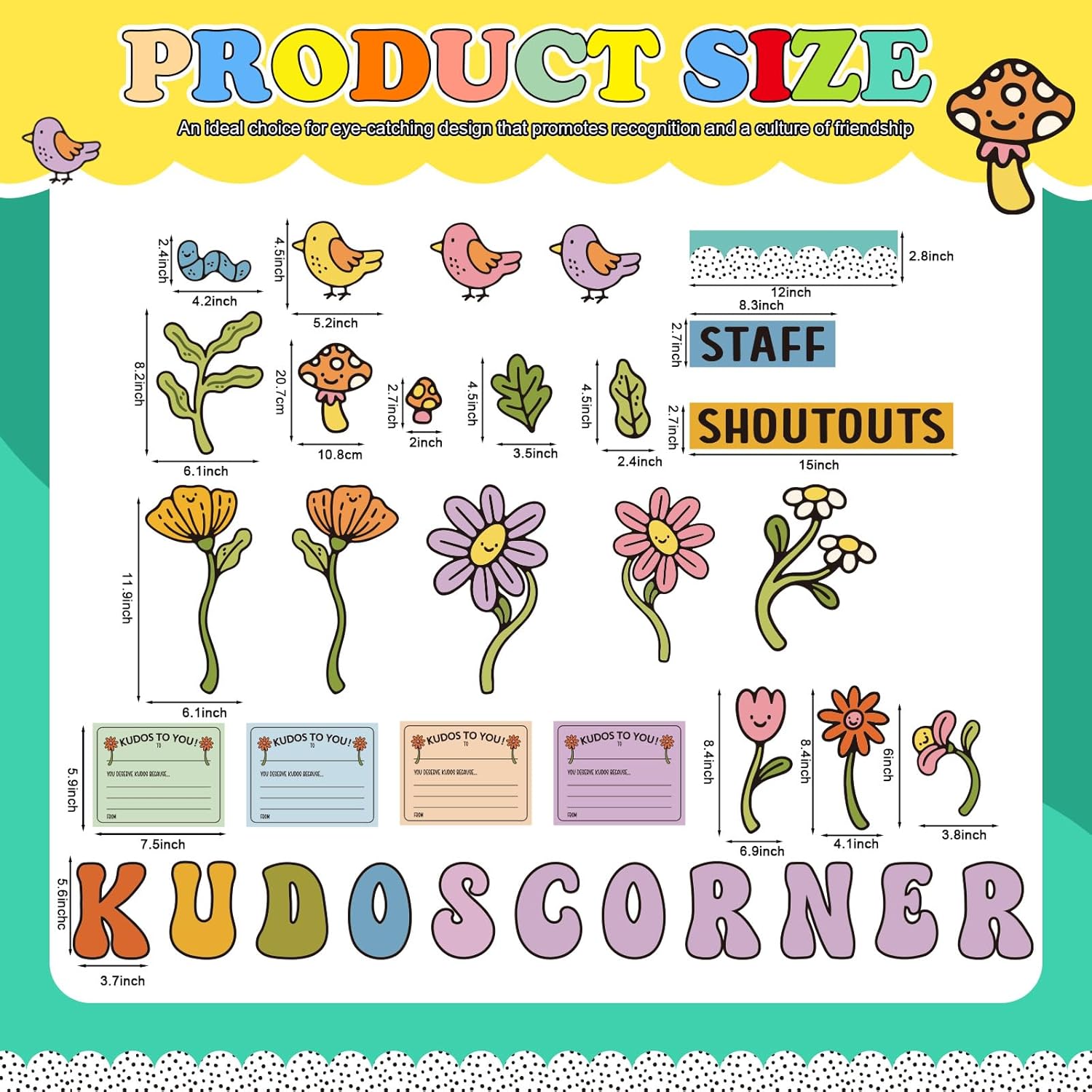 Kudos Corner Bulletin Board Decoration Set with 20 Cutouts