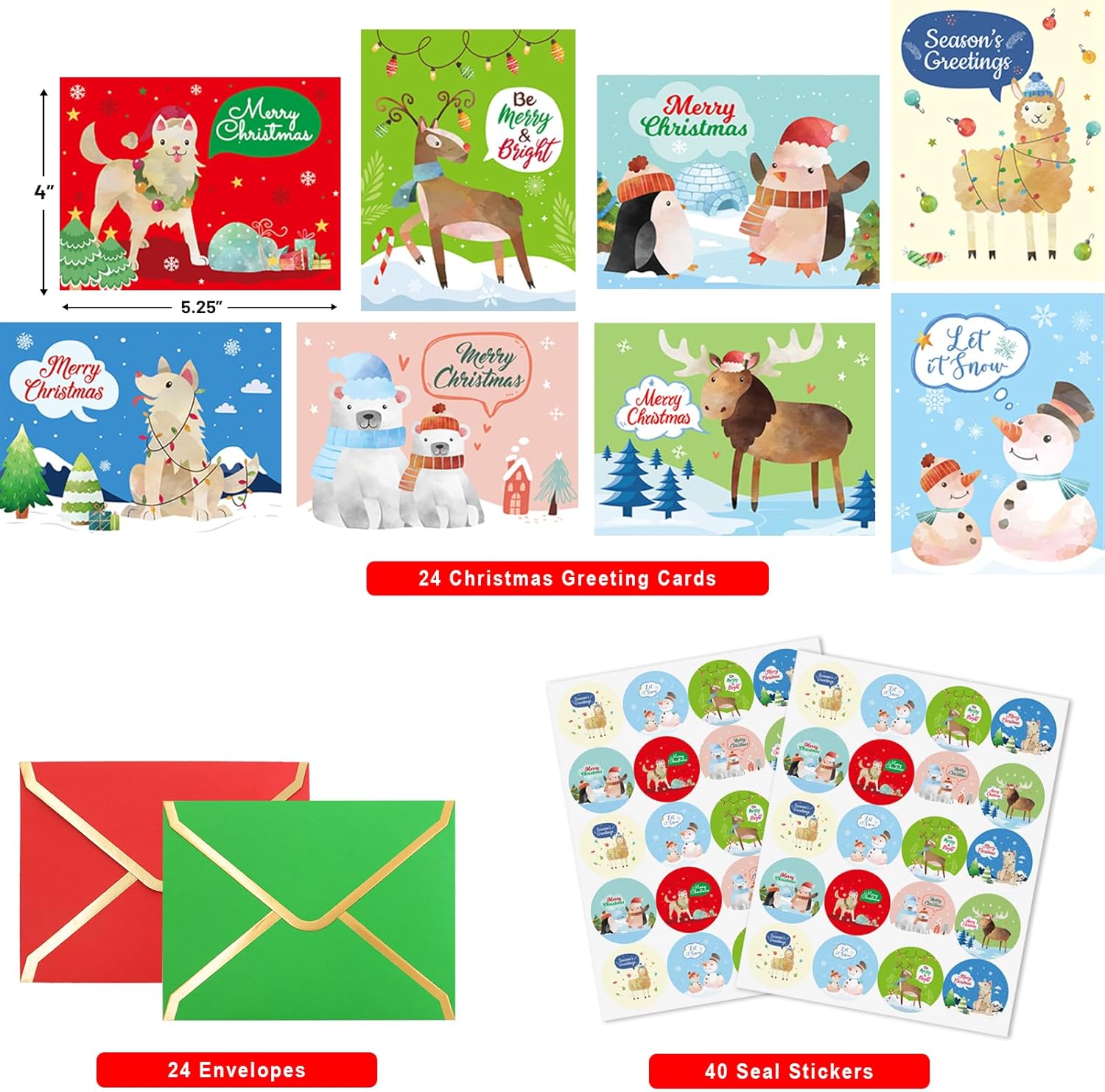 Fancy Land 24 Pack Christmas Greeting Cards with Envelopes