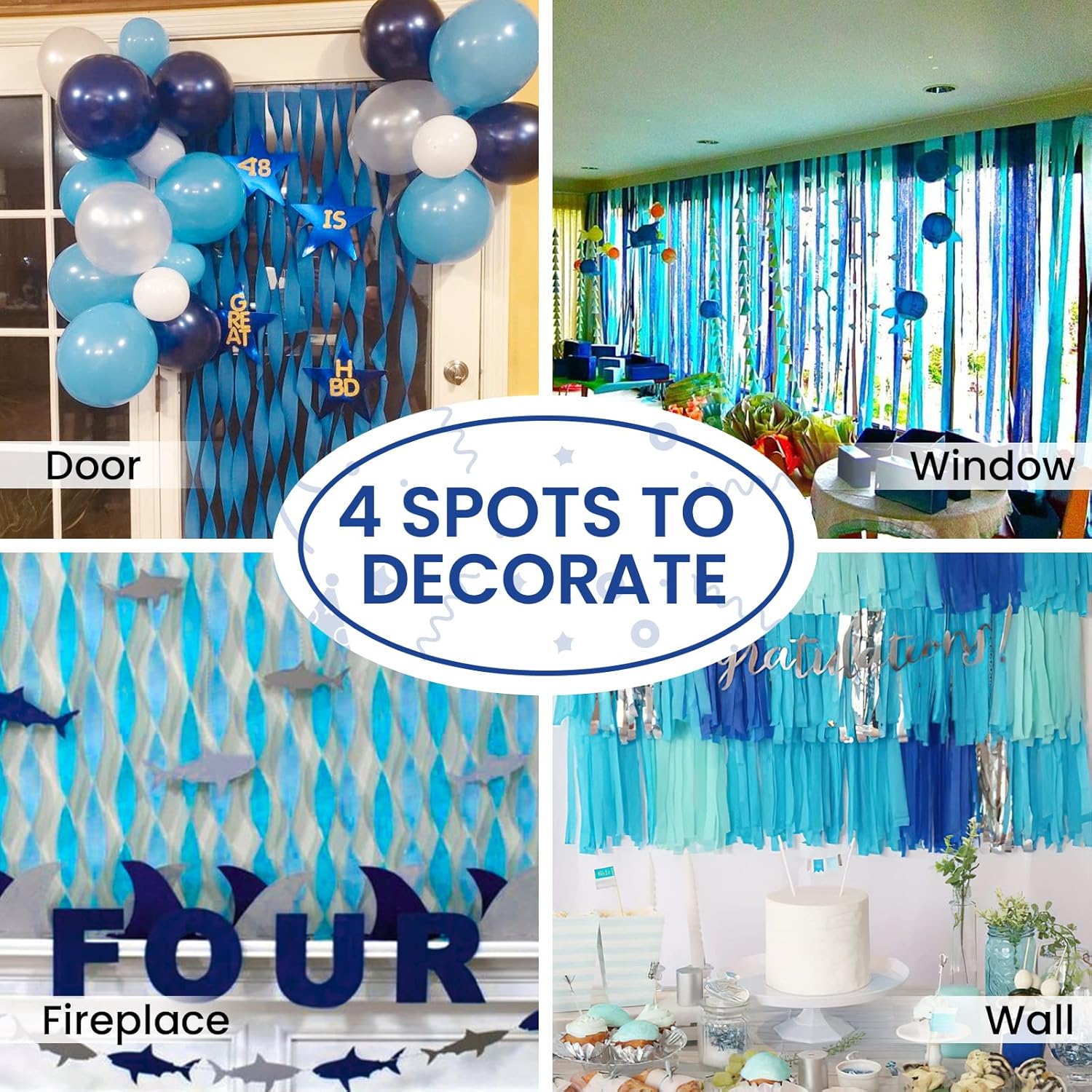 PartyWoo Crepe Paper Streamers 4 Rolls Blue 82ft