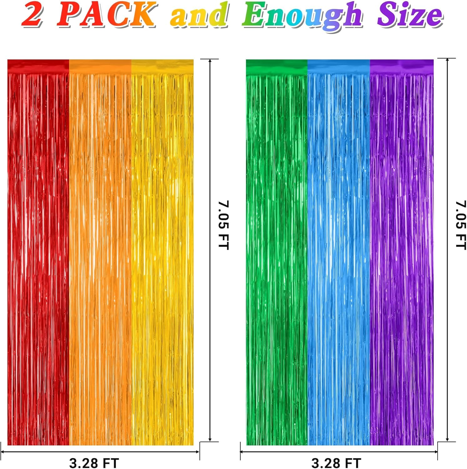 2 Pack Rainbow Foil Fringe Curtains for Party Decorations