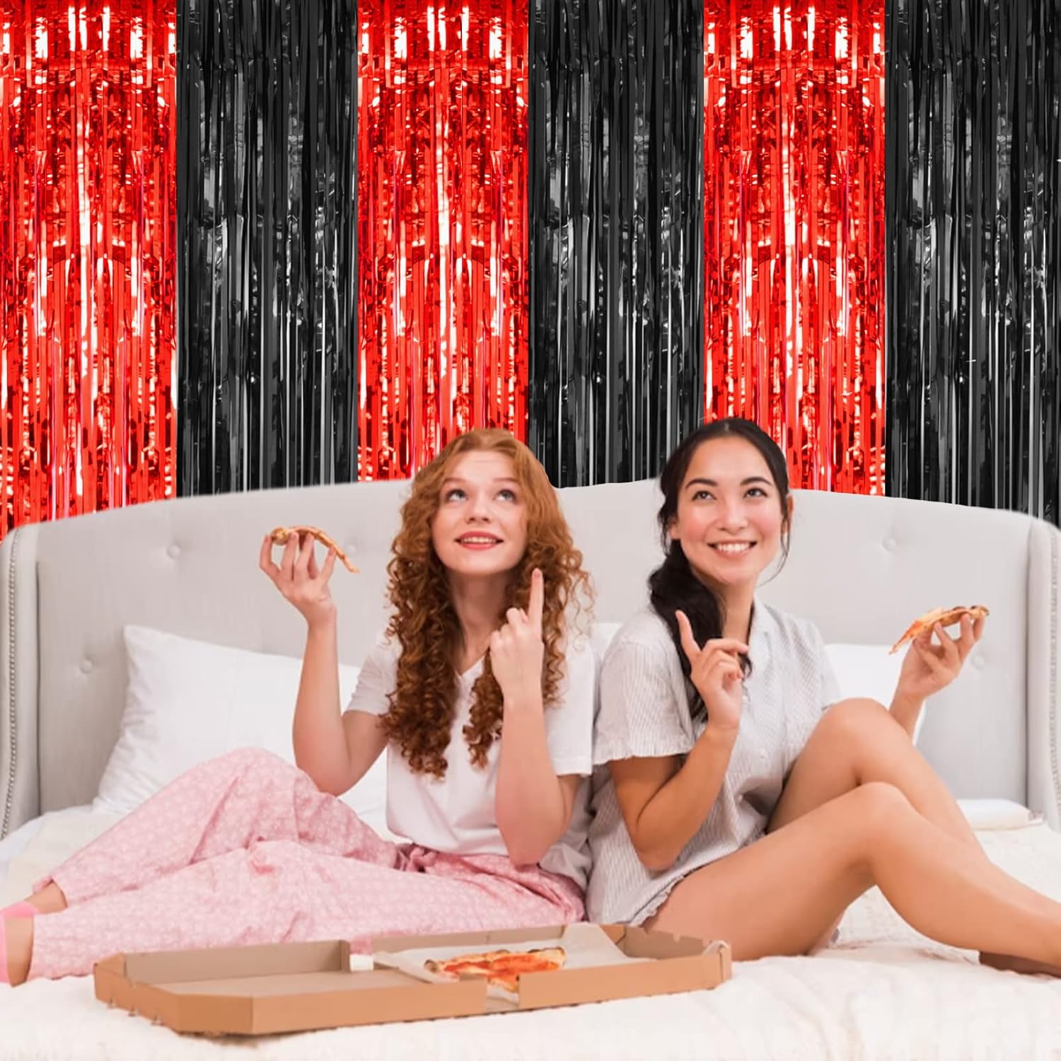 2 Pack Black and Red Foil Curtain Party Decorations