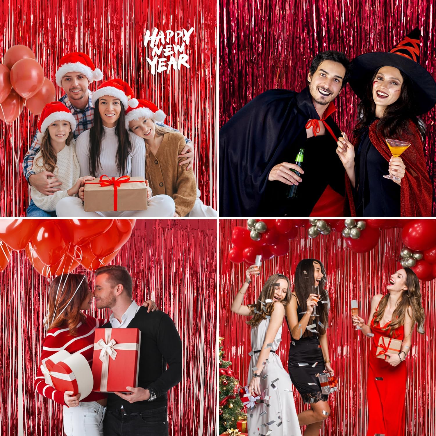 2 Pack Red Foil Fringe Backdrop for Party Decorations
