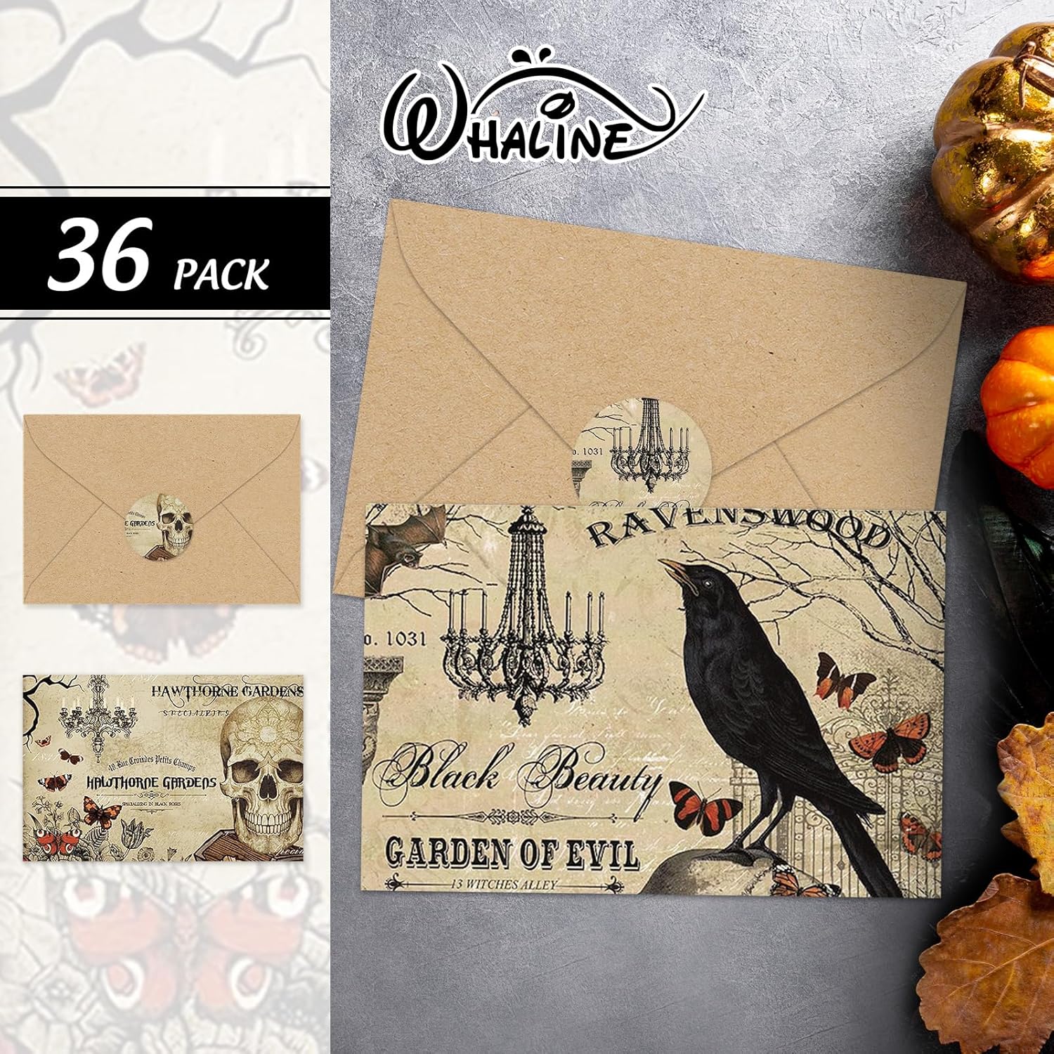 Whaline 36 Pack Halloween Greeting Cards with Envelopes and Stickers