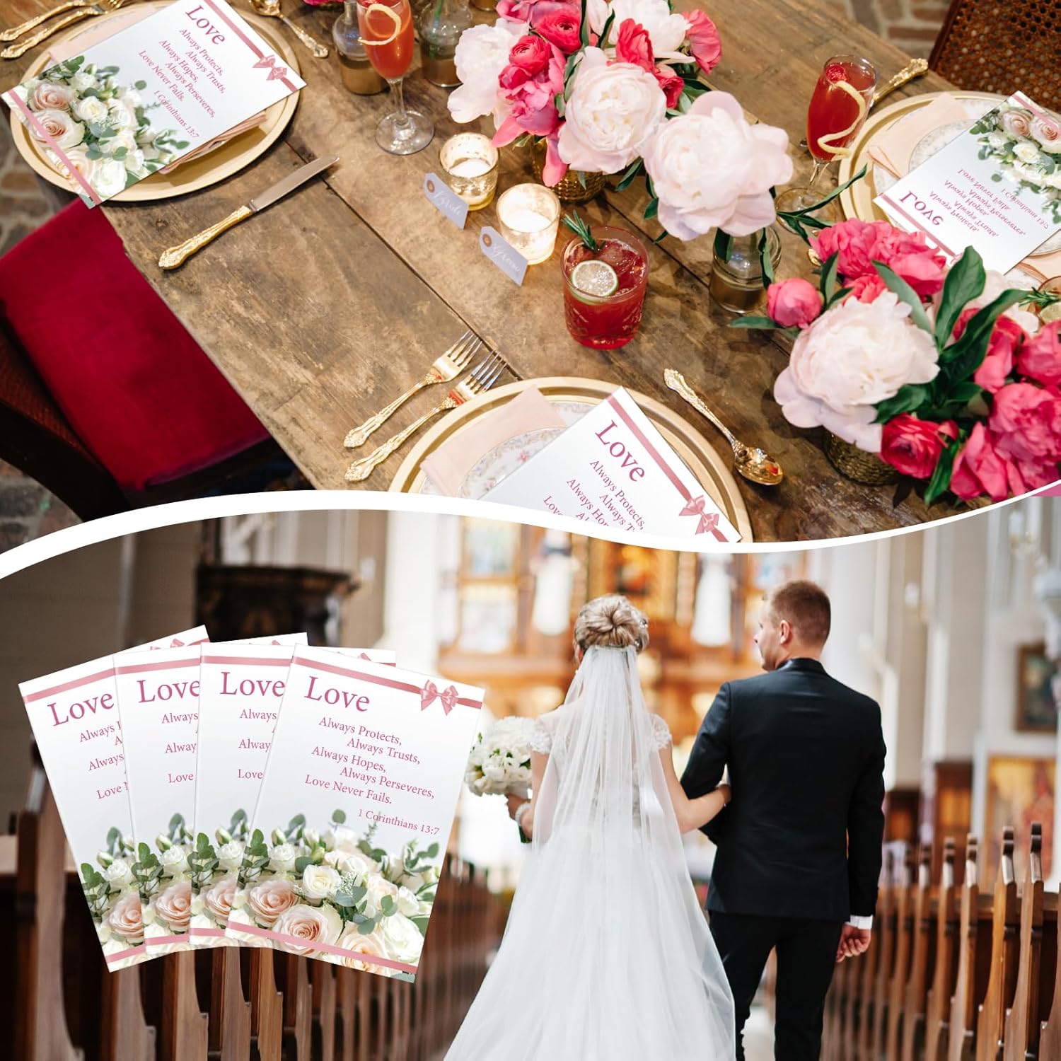 100 Pcs Wedding Church Bulletins Love Always Protects Ceremony Program Cover