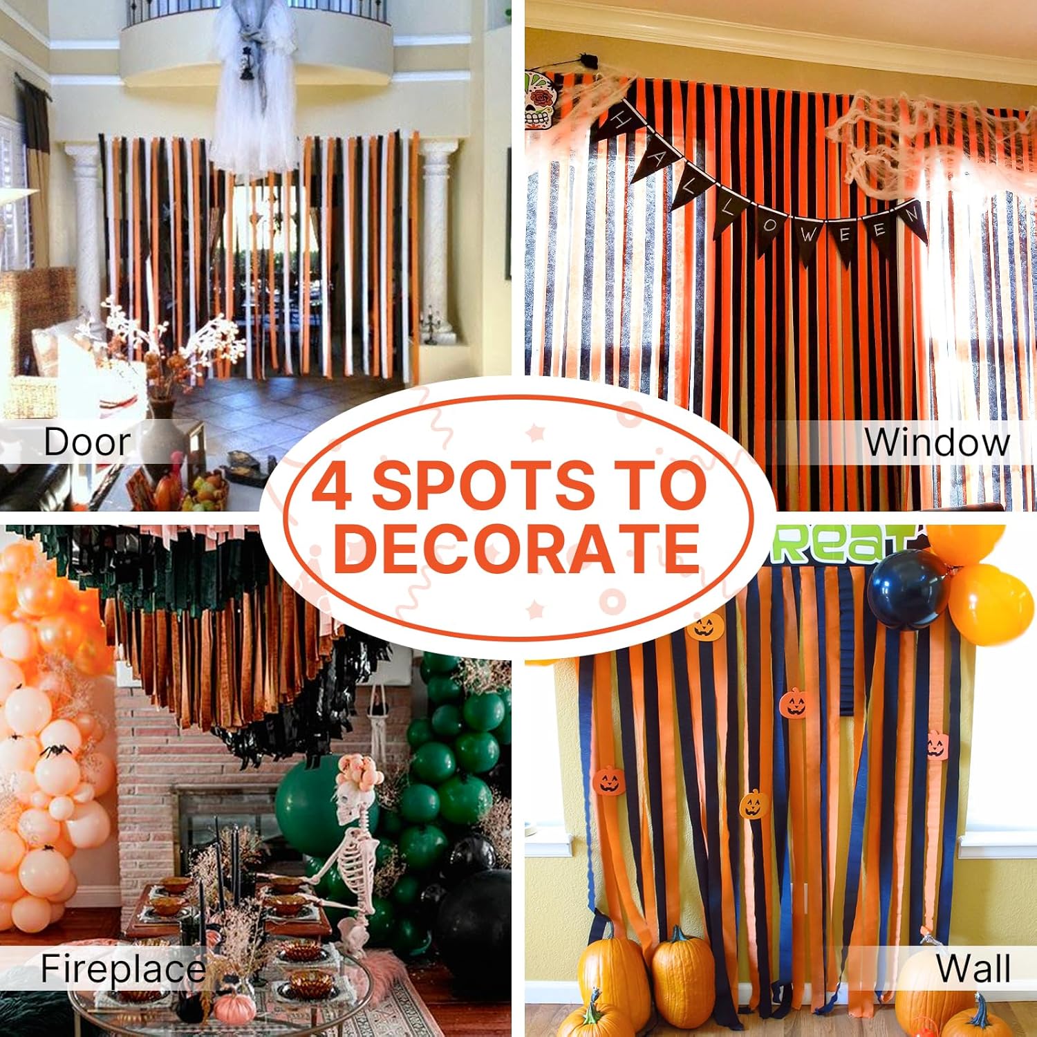 PartyWoo Halloween Crepe Paper Streamers 8 Rolls 656ft Pack
