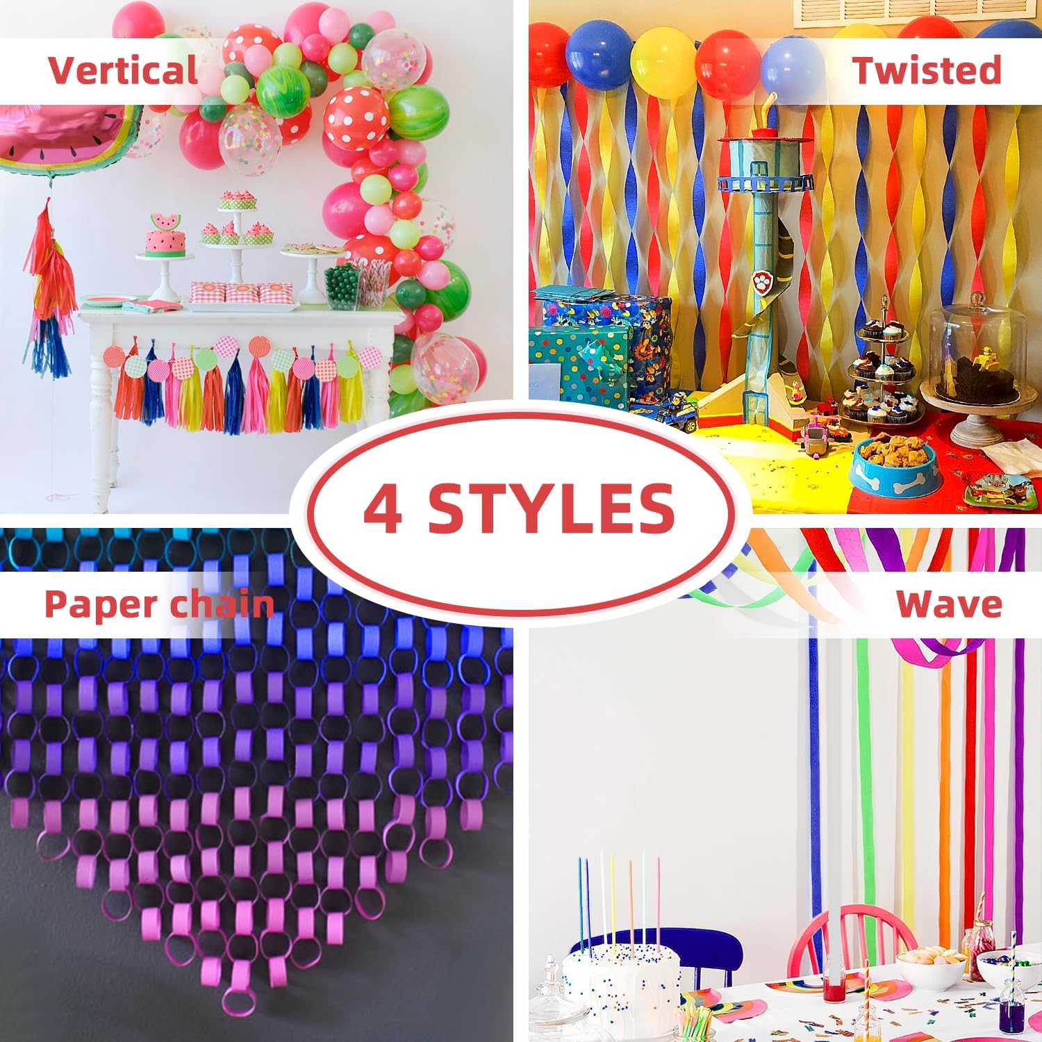6 Rolls Rainbow Crepe Paper Streamers for Party Decorations