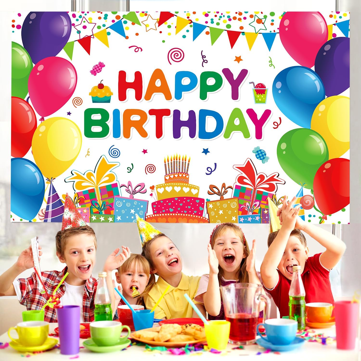 Happy Birthday Backdrop Banner for Boys Girls 5x3ft