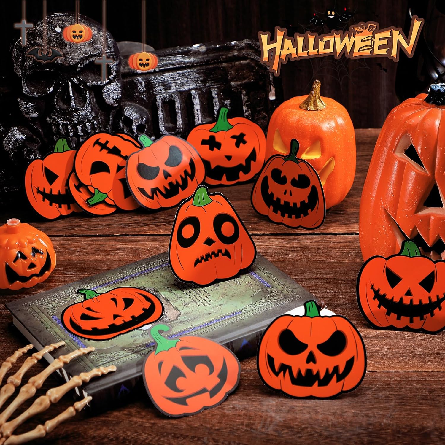 Fuutreo 200 Pcs Halloween Pumpkin Cutouts Wall Decor