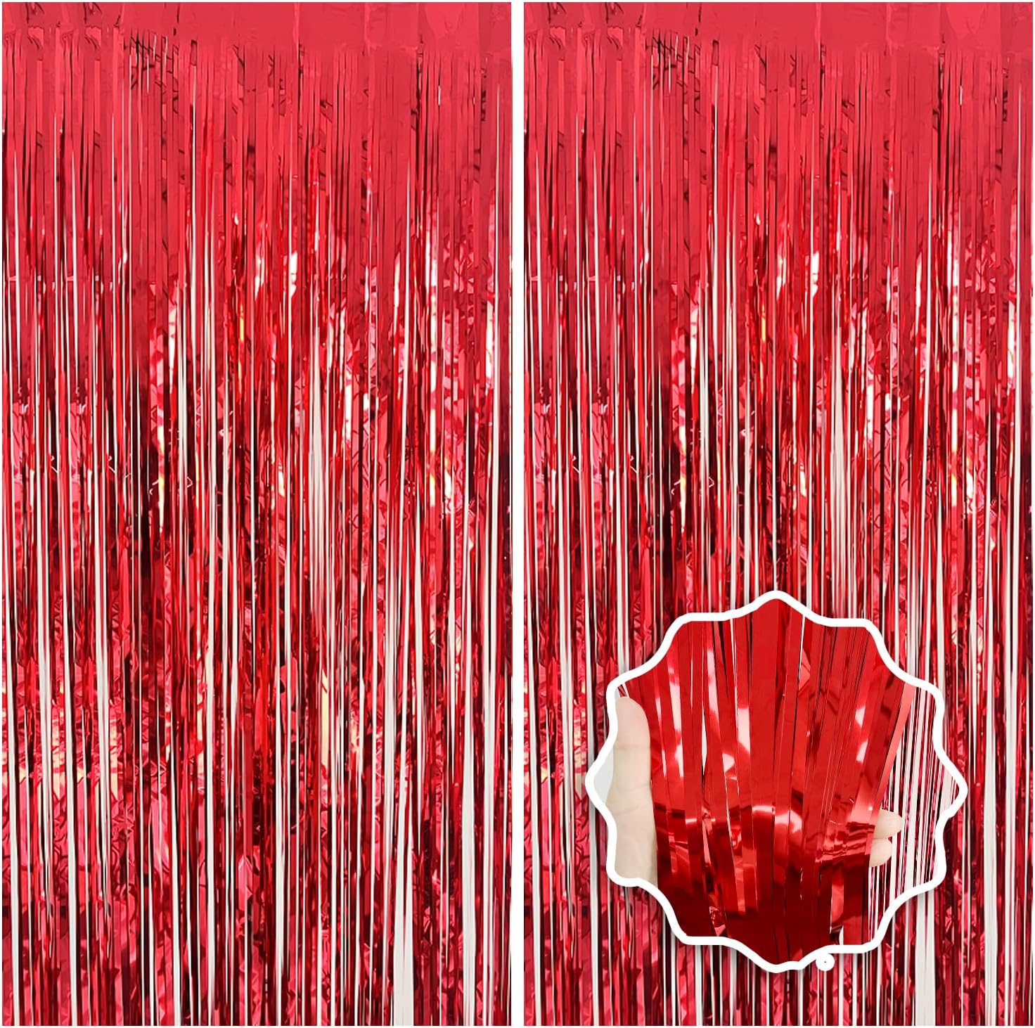 2 Pack Red Foil Fringe Backdrop for Party Decorations