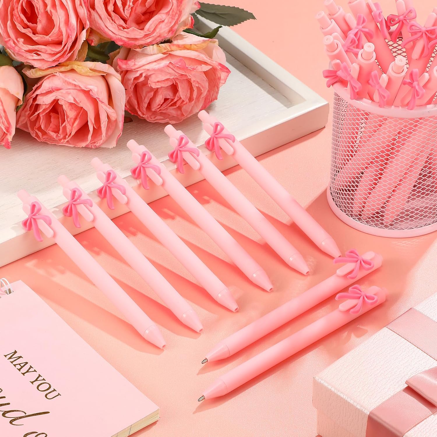 20 Pcs Pink Bow Ballpoint Pens Coquette Design