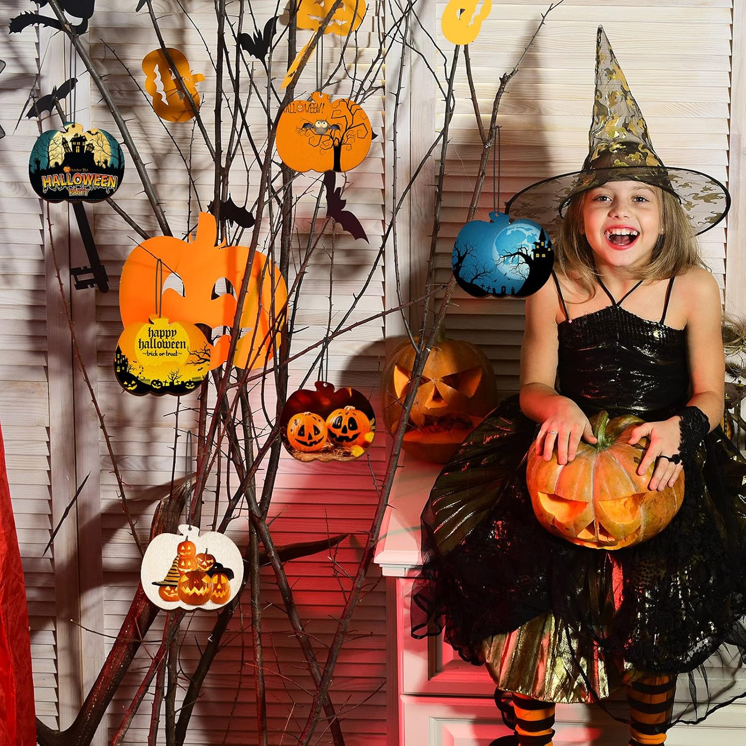 Blulu 24 Pcs Fall Wooden Pumpkin Cutouts for DIY