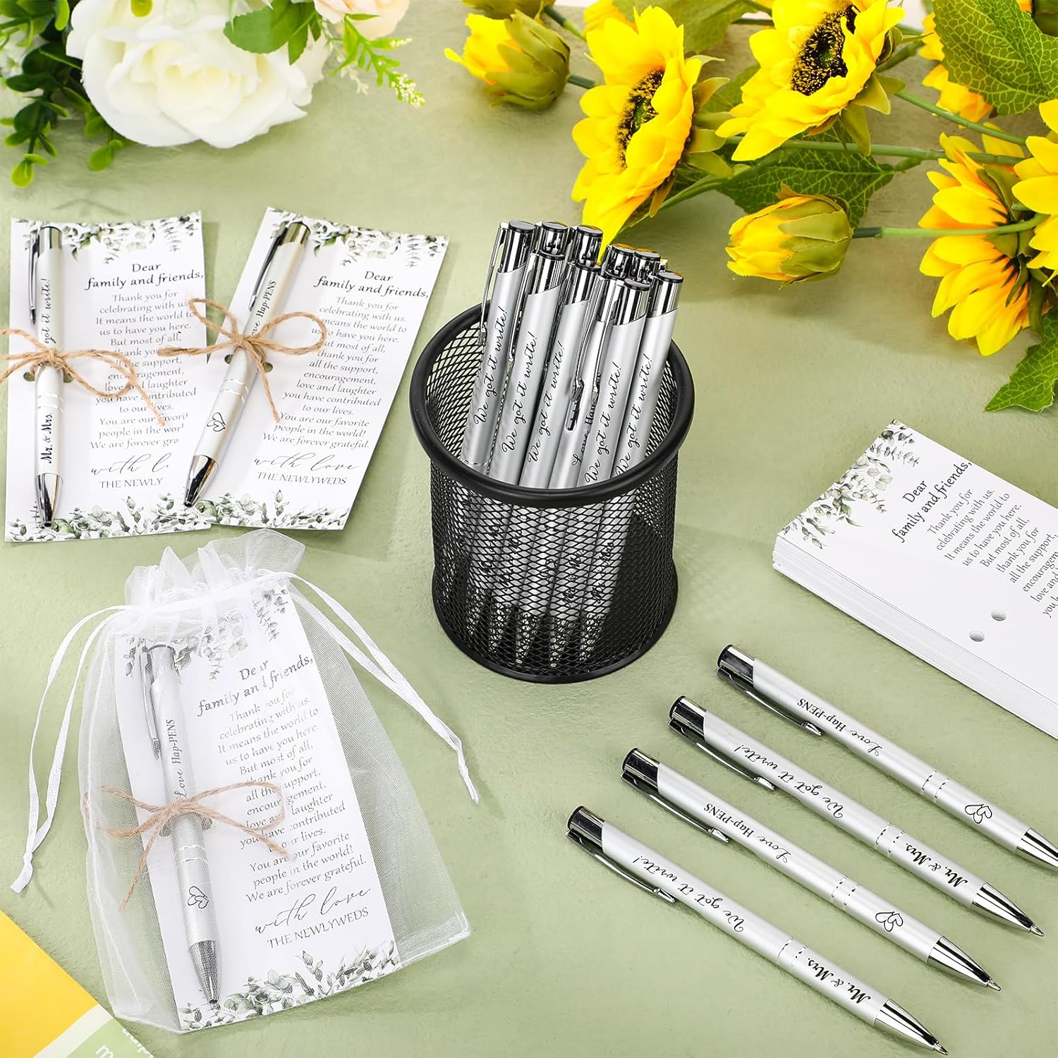 50 Wedding Favors with Pens Cards and Bags