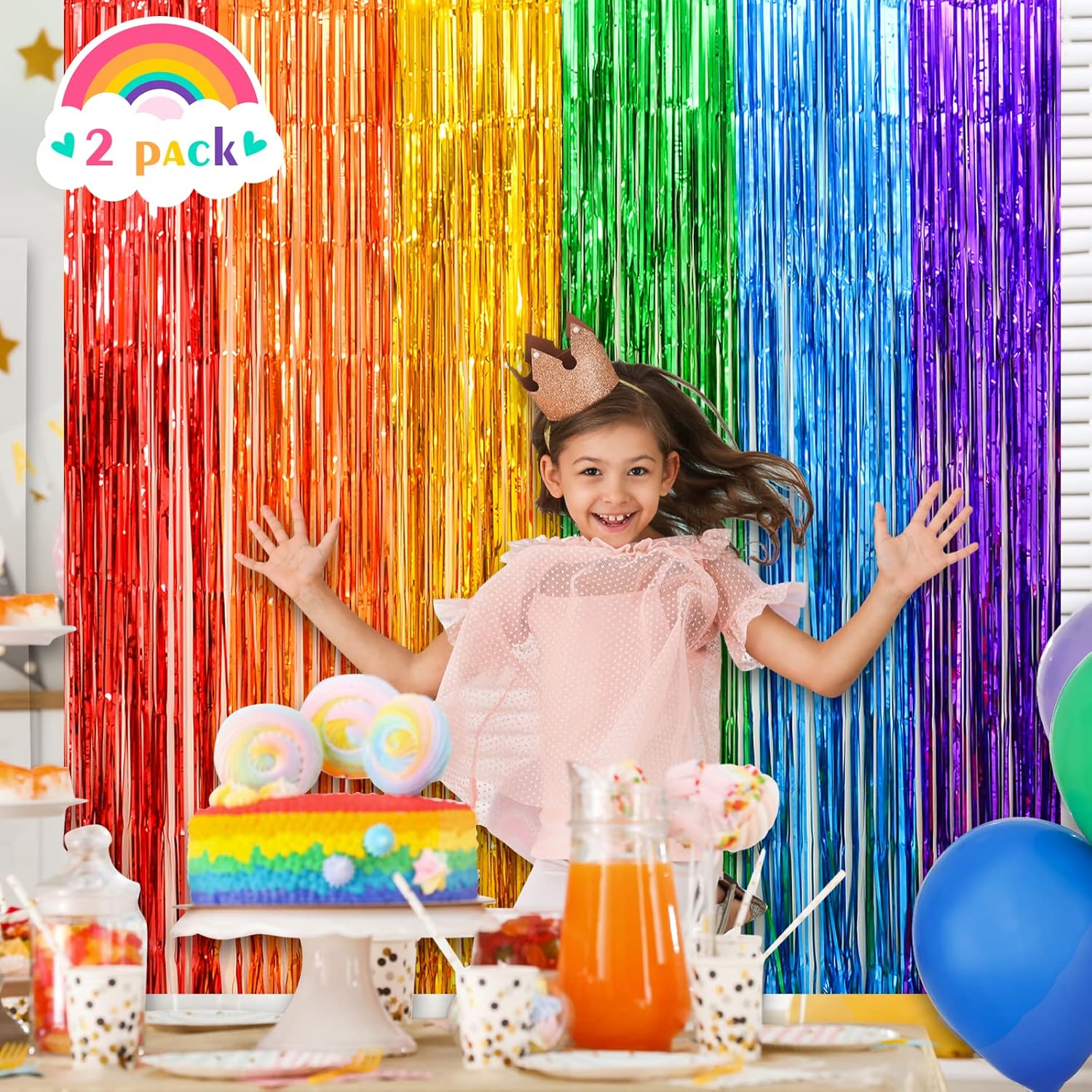 LOLStar Rainbow Foil Fringe Curtains 2 Pack 1