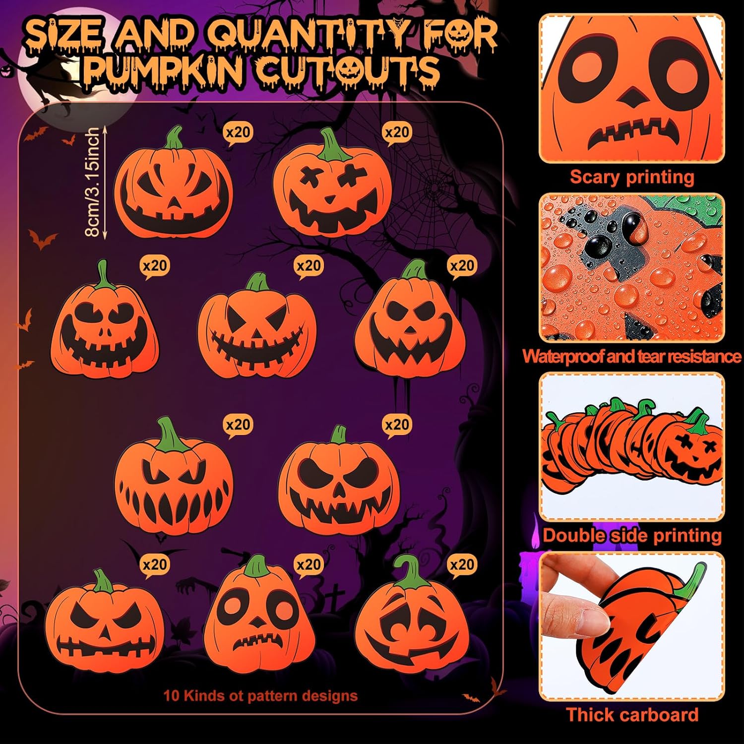 Fuutreo 200 Pcs Halloween Pumpkin Cutouts Wall Decor