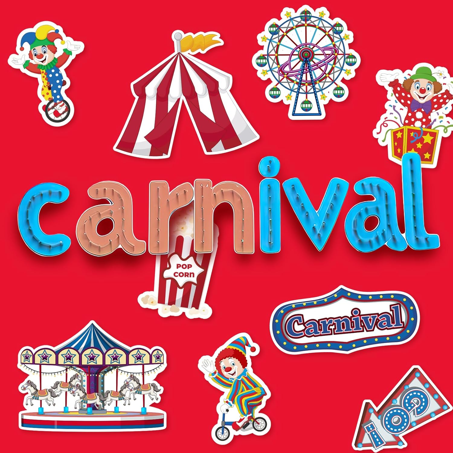40PCS Carnival Circus Cutouts for Party Decorations