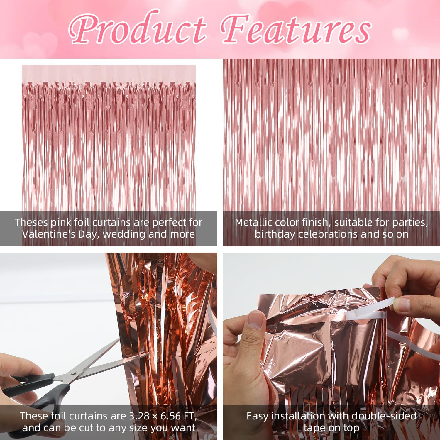 Rose Gold Foil Curtain Backdrop for Birthday Party Decorations