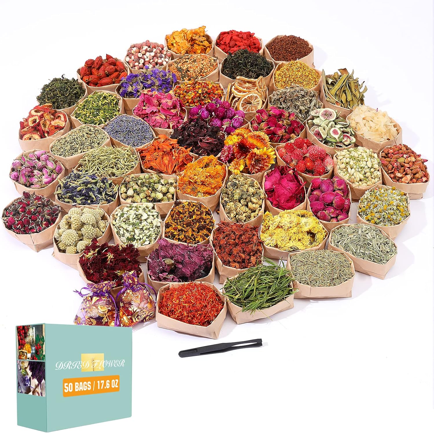 SACATR Dried Flowers 50 Bag Natural Herb Kit for Crafts