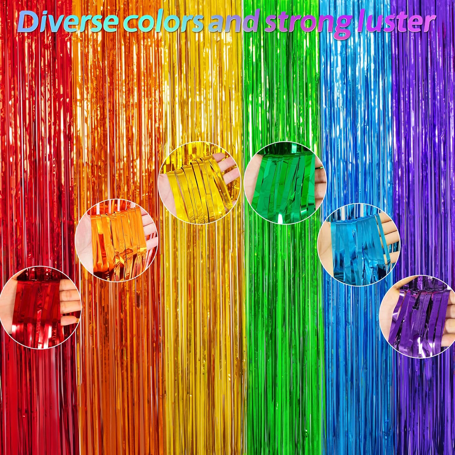 KAWKALSH Rainbow Foil Fringe Curtains 2 Pack