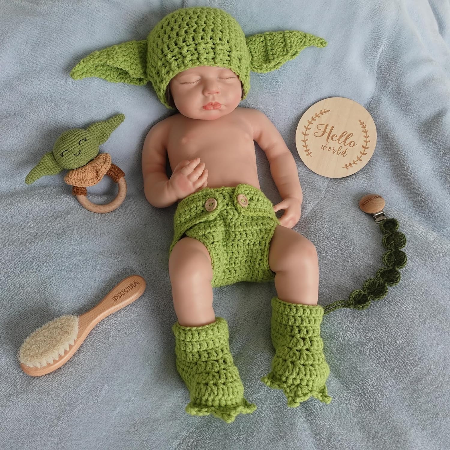 DICHA Handmade Crochet Baby Yoda Costume 4-Piece Set