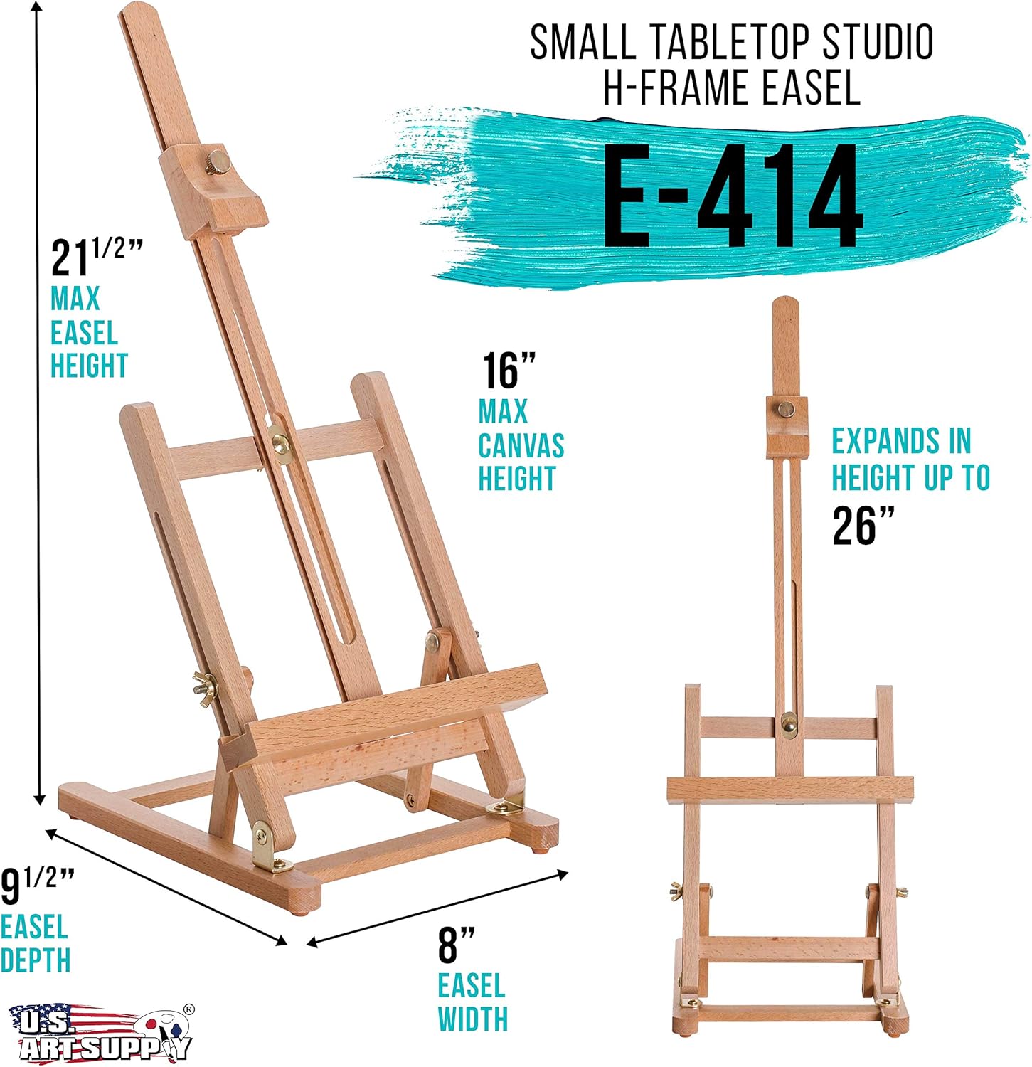 US Art Supply Small Wooden H Frame Easel with Storage Tray