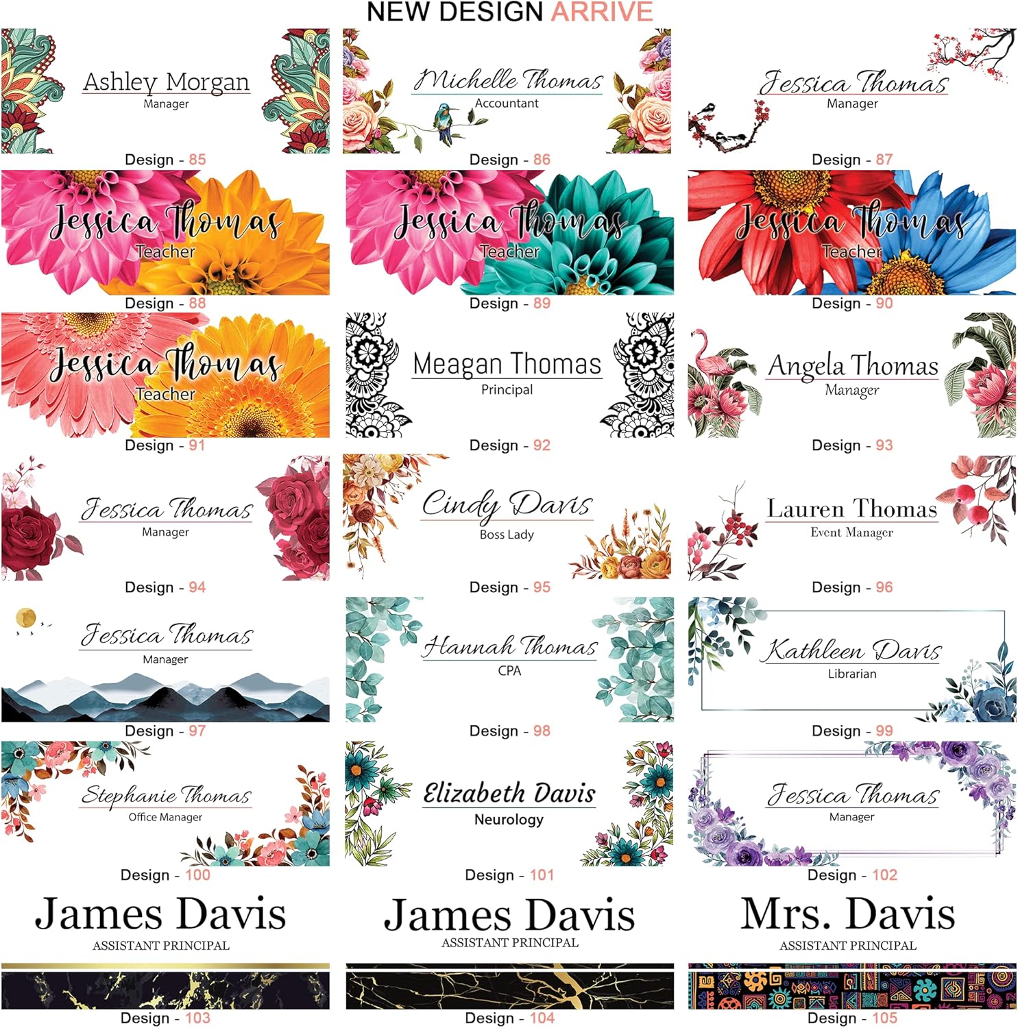Personalized Name Plate with Flower Design 8x3
