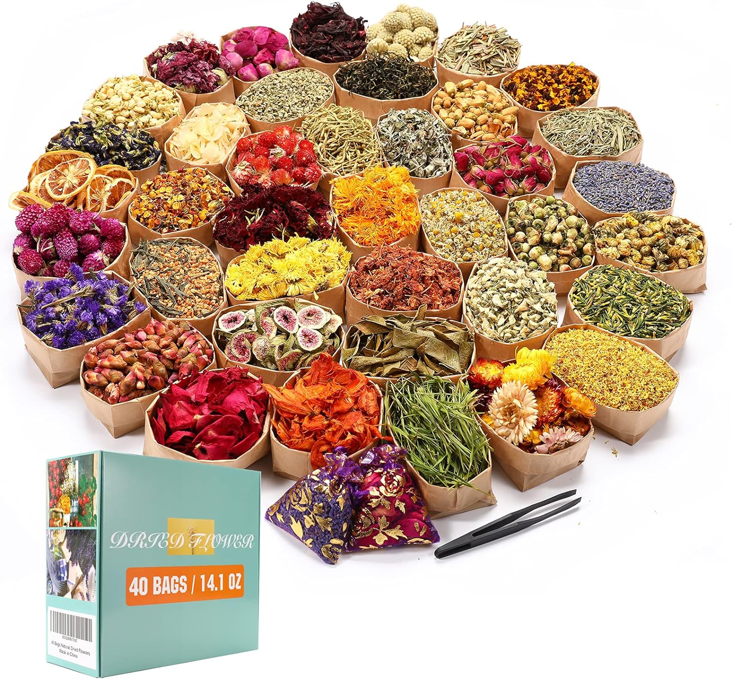 40 Bags Natural Dried Flowers Kit for Soap Candle Resin Jewelry Making