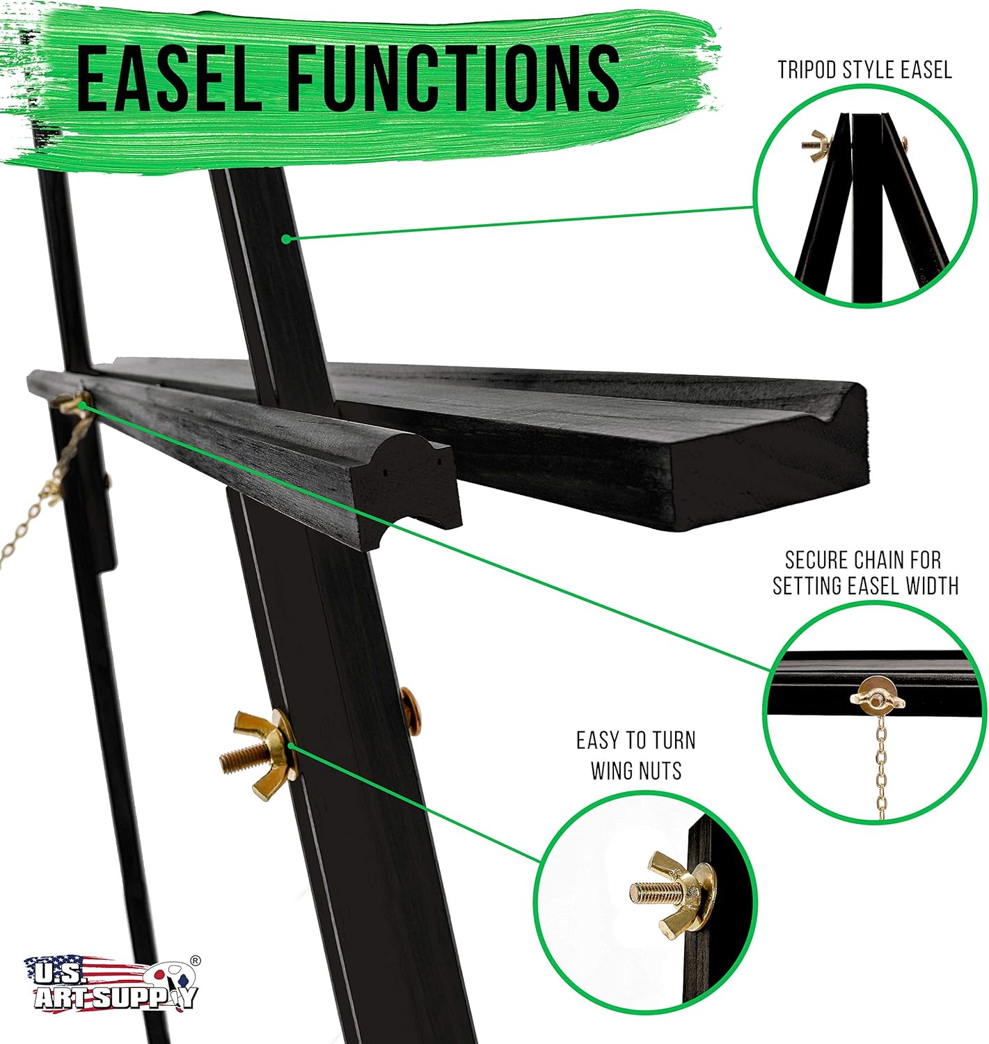 US Art Supply 64 Black Wooden Easel Stand