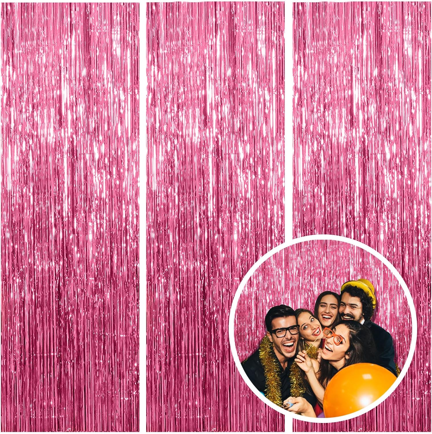 3 Pack Pink Tinsel Foil Backdrop Decorations for Parties