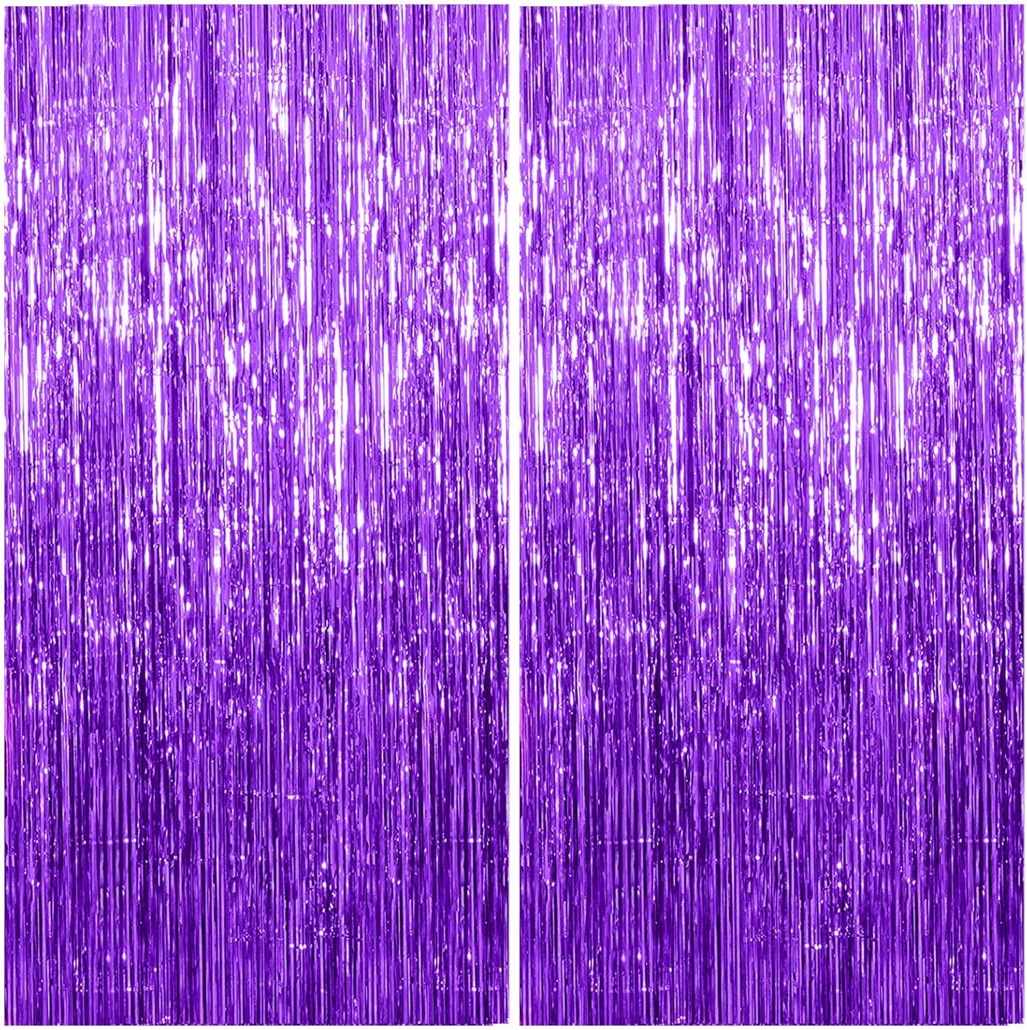 2 Pack Purple Metallic Foil Fringe Curtains