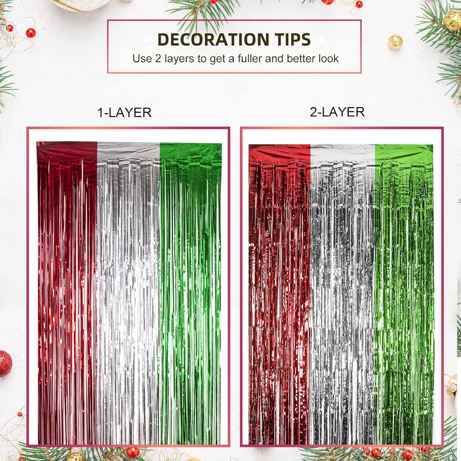 LOLStar 3 Pack Foil Fringe Curtains for Christmas Decorations