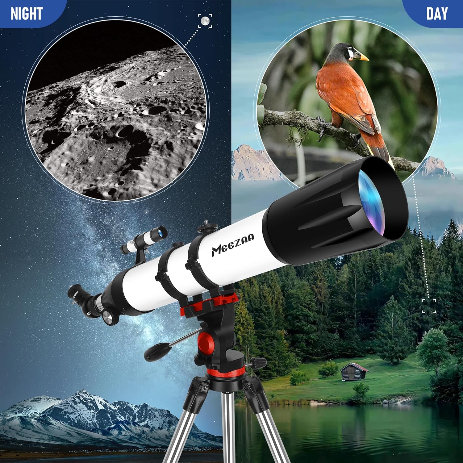 MEEZAA High-Powered Refractor Telescope with 90mm Aperture and AZ Mount