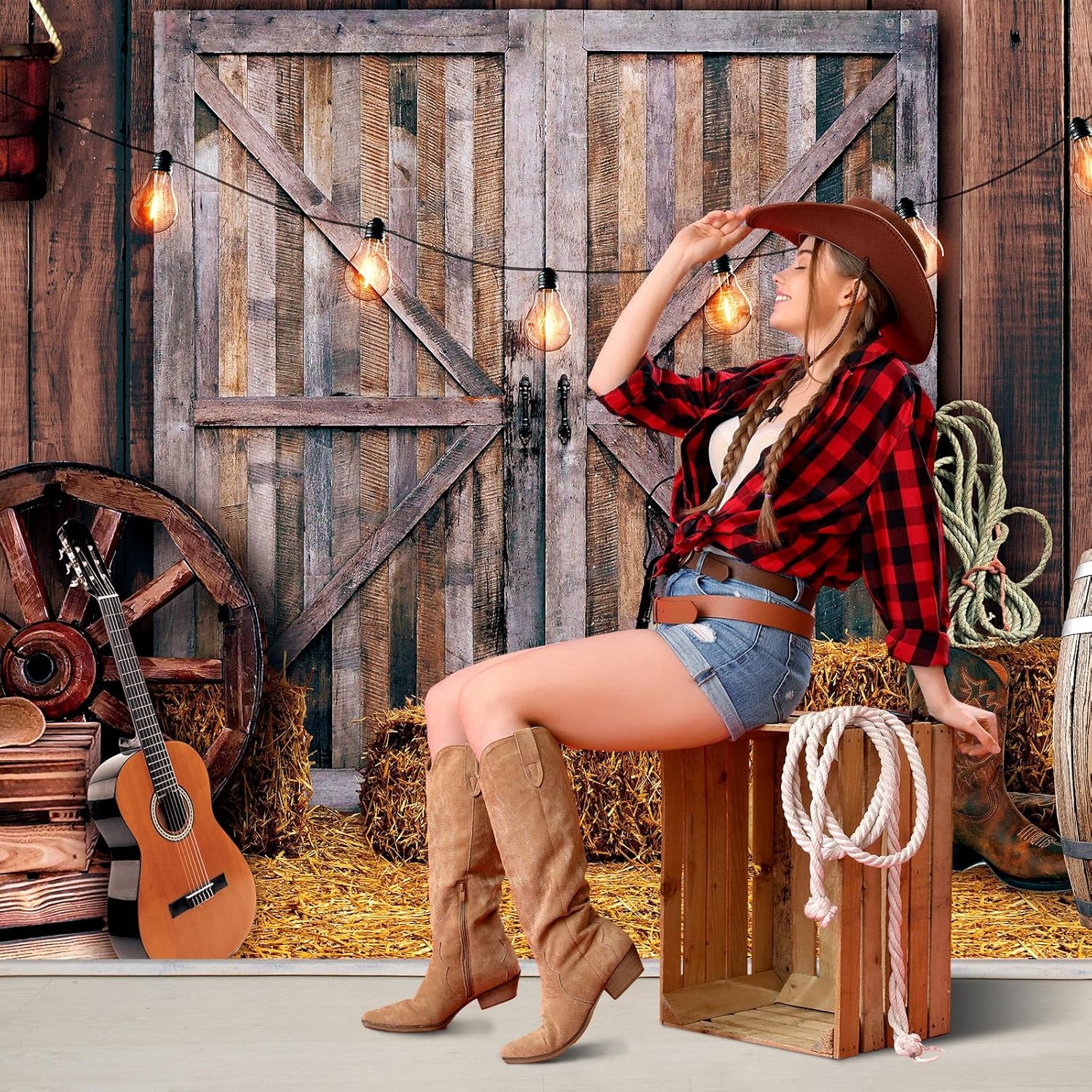 Moukeren Western Party Backdrop - Classic Style 7x5ft Barn Decor