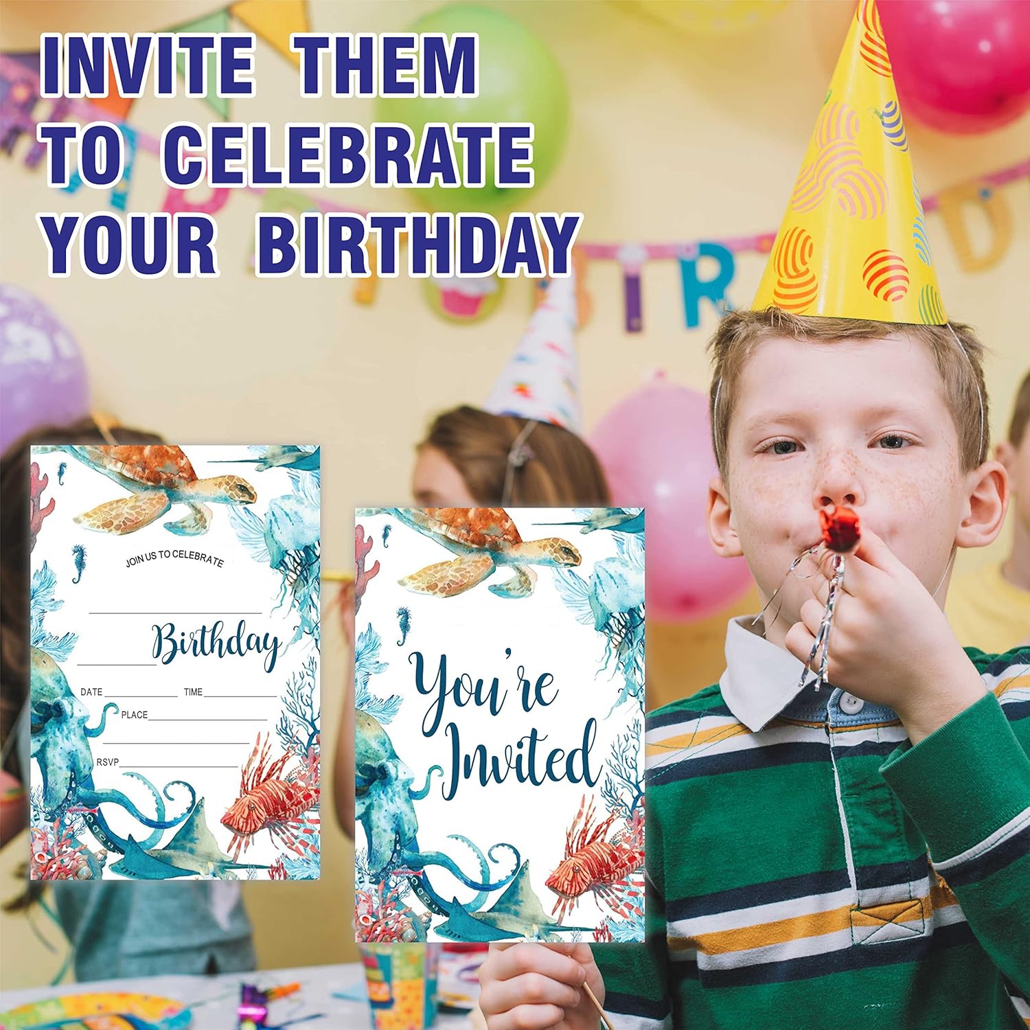 Ocean Theme Birthday Invites With Envelopes 20 Count