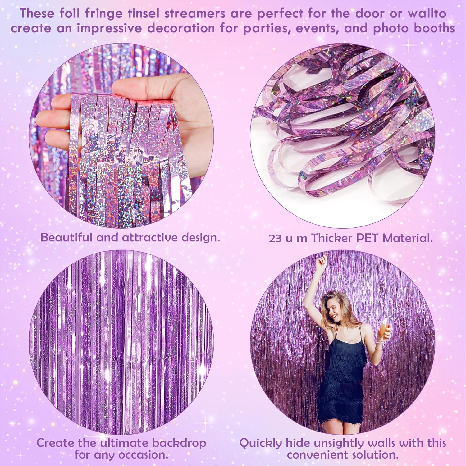 Pink Tinsel Curtain Streamers for Girls Party - 2 Pack