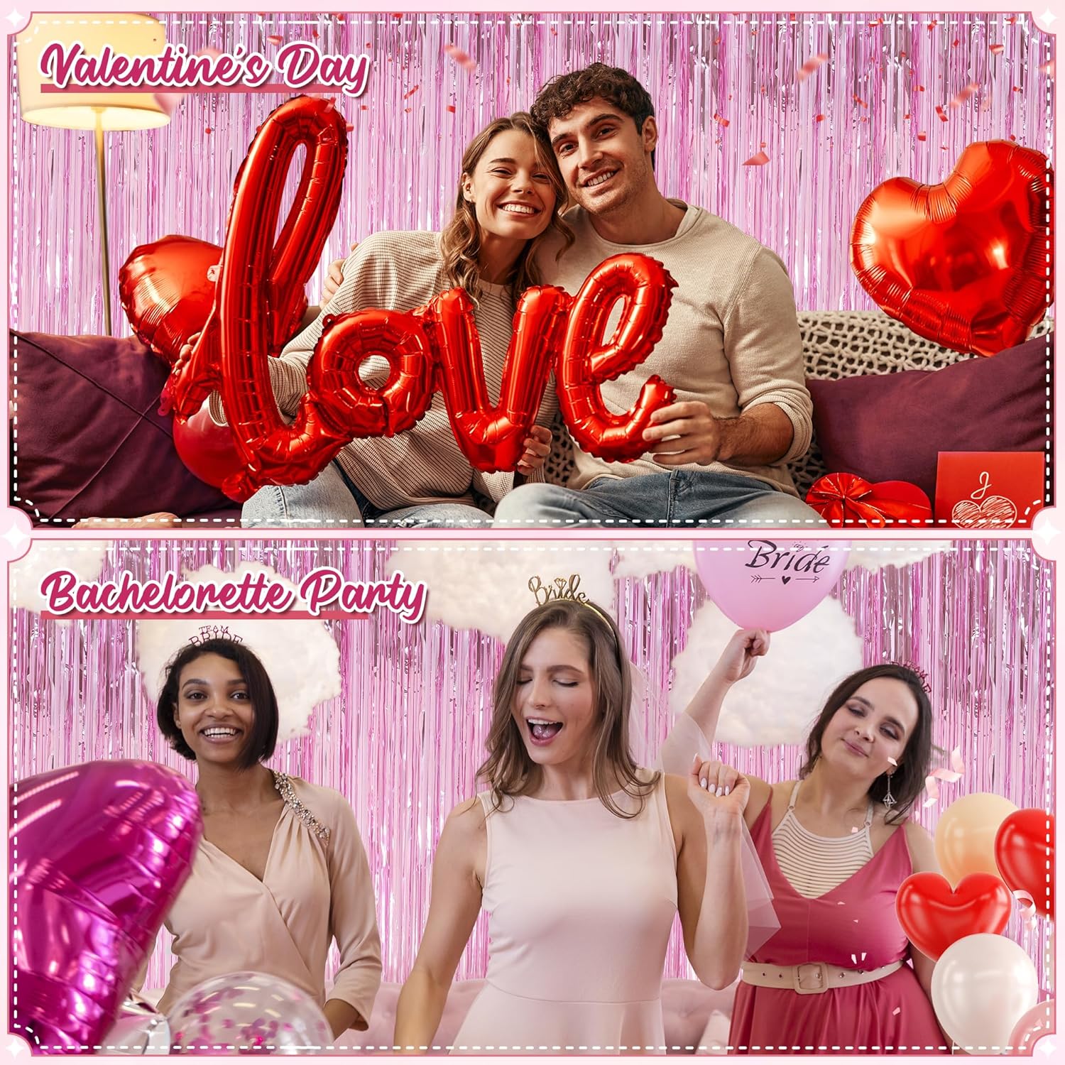 Crosize 3 Pack Pink Foil Curtain Party Decorations