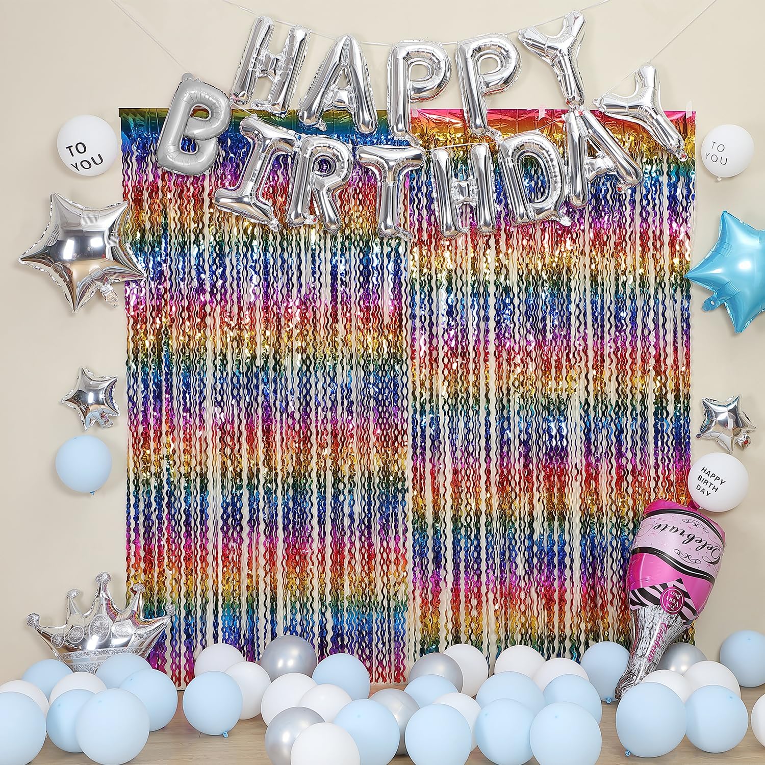 3 Pack Rainbow Foil Fringe Curtain Backdrop