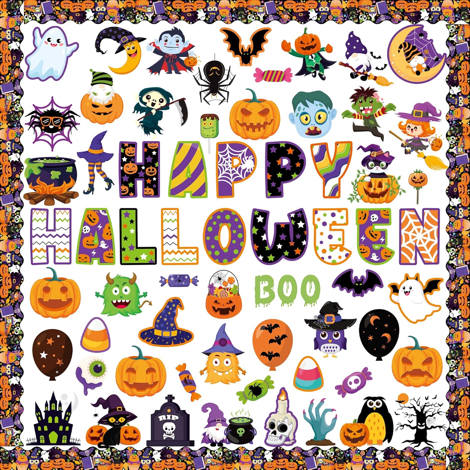 81 Pcs Halloween Bulletin Board Decor Set with Border