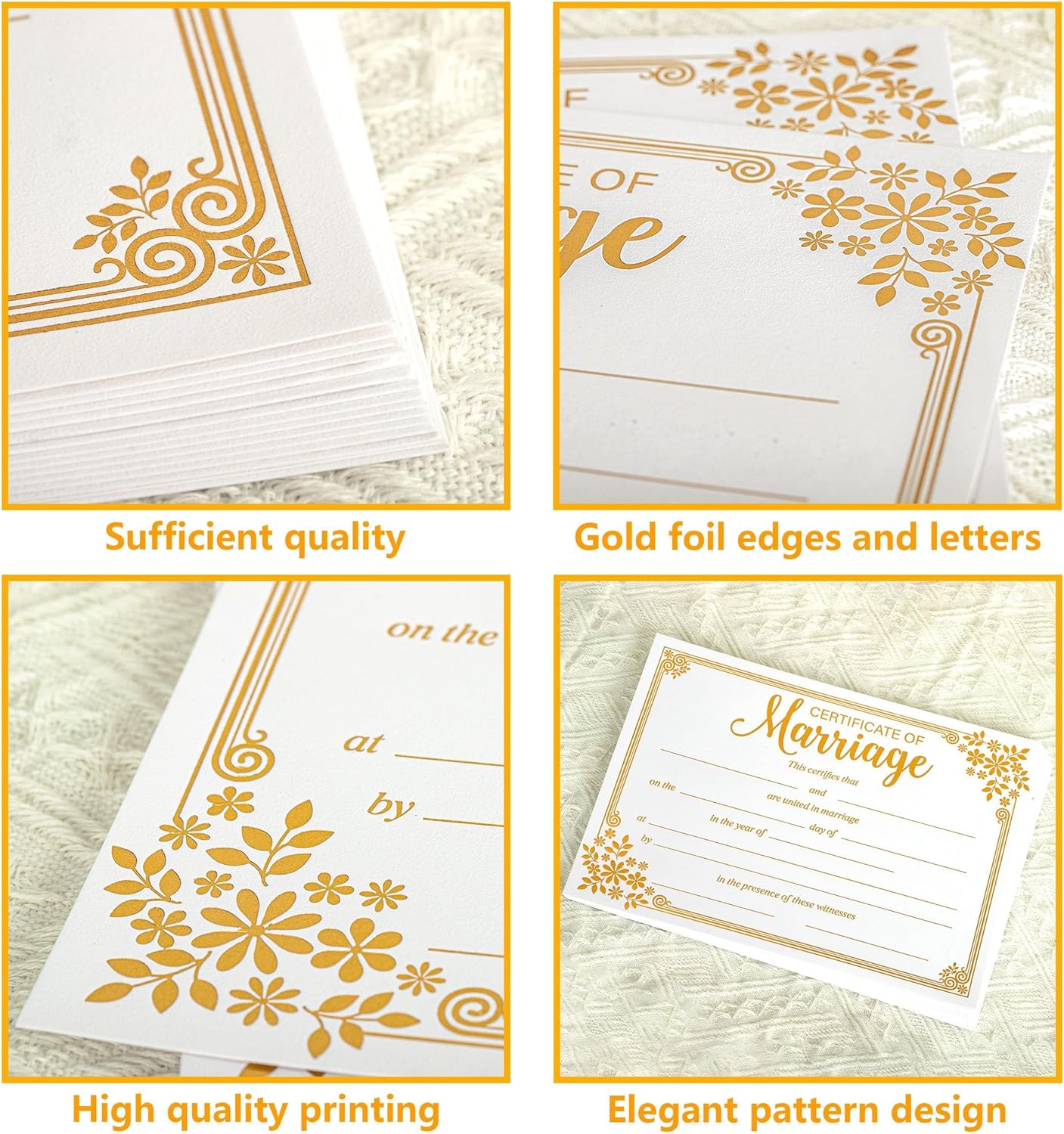 Lesnala 25Pcs Gold Foil Wedding Certificate Blank Paper for Ceremony