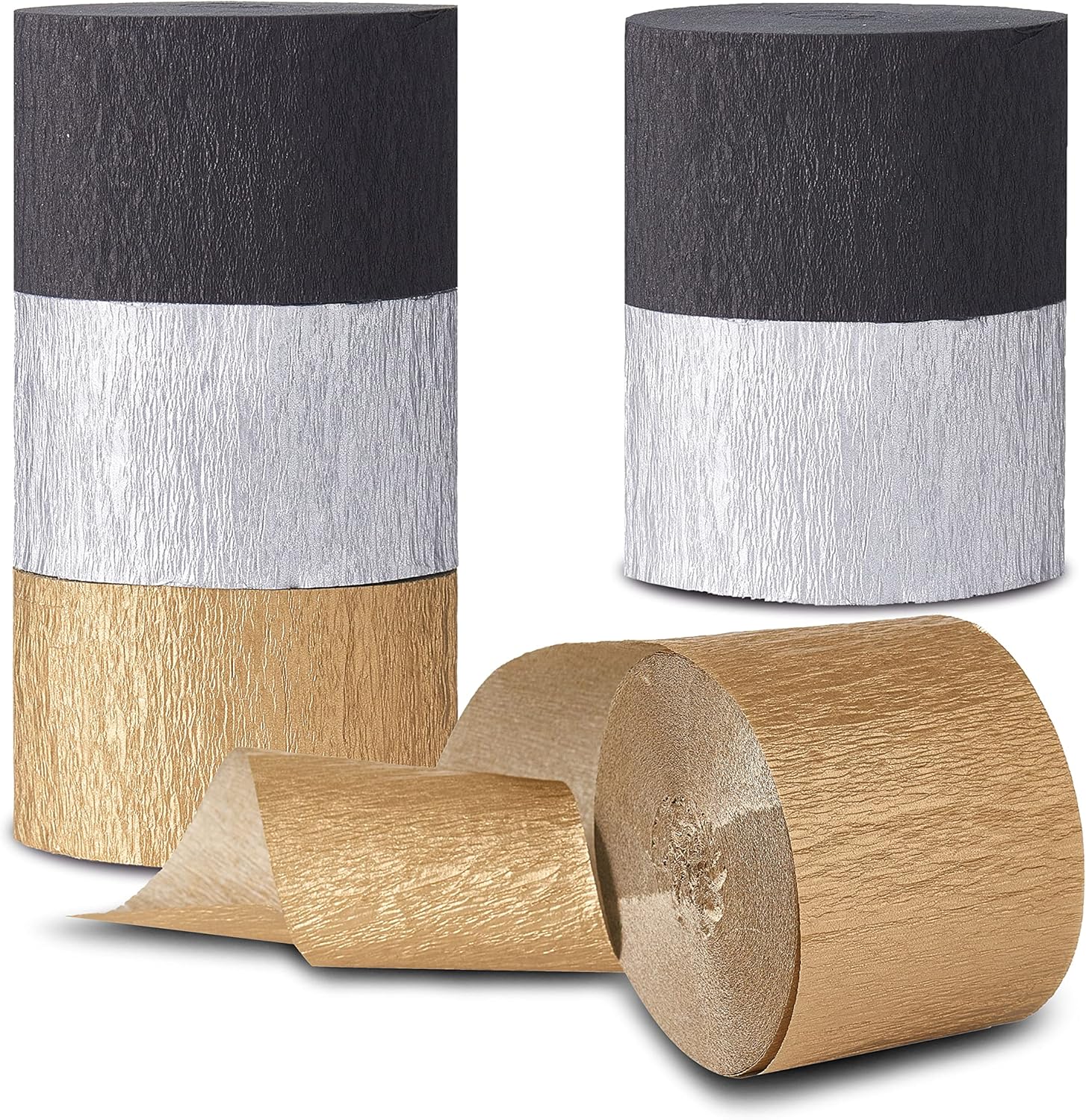 Qouui 6 Rolls Black and Gold Streamers Crepe Paper Kit