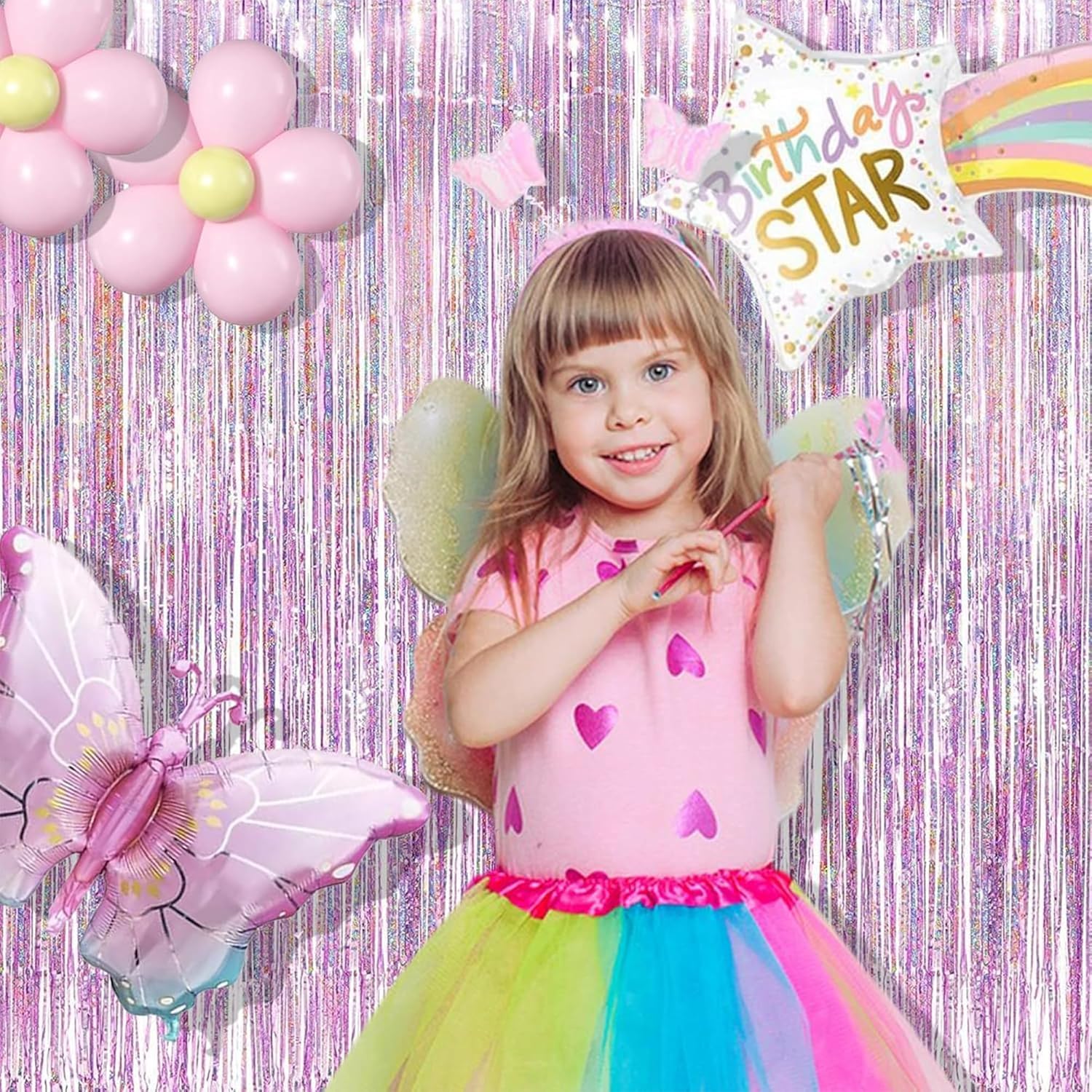 BRAVESHINE Pink Tinsel Curtain Backdrop - 2Pcs 32x82ft