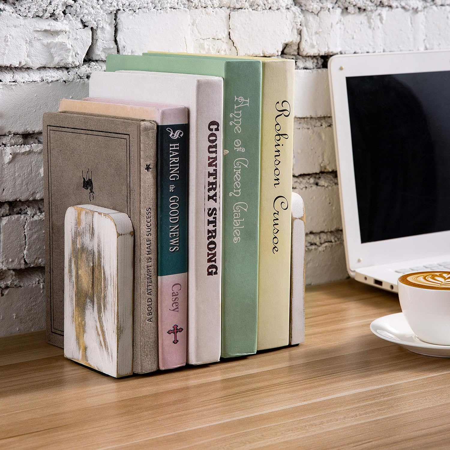 MyGift Whitewashed Wood Bookends 1 Pair