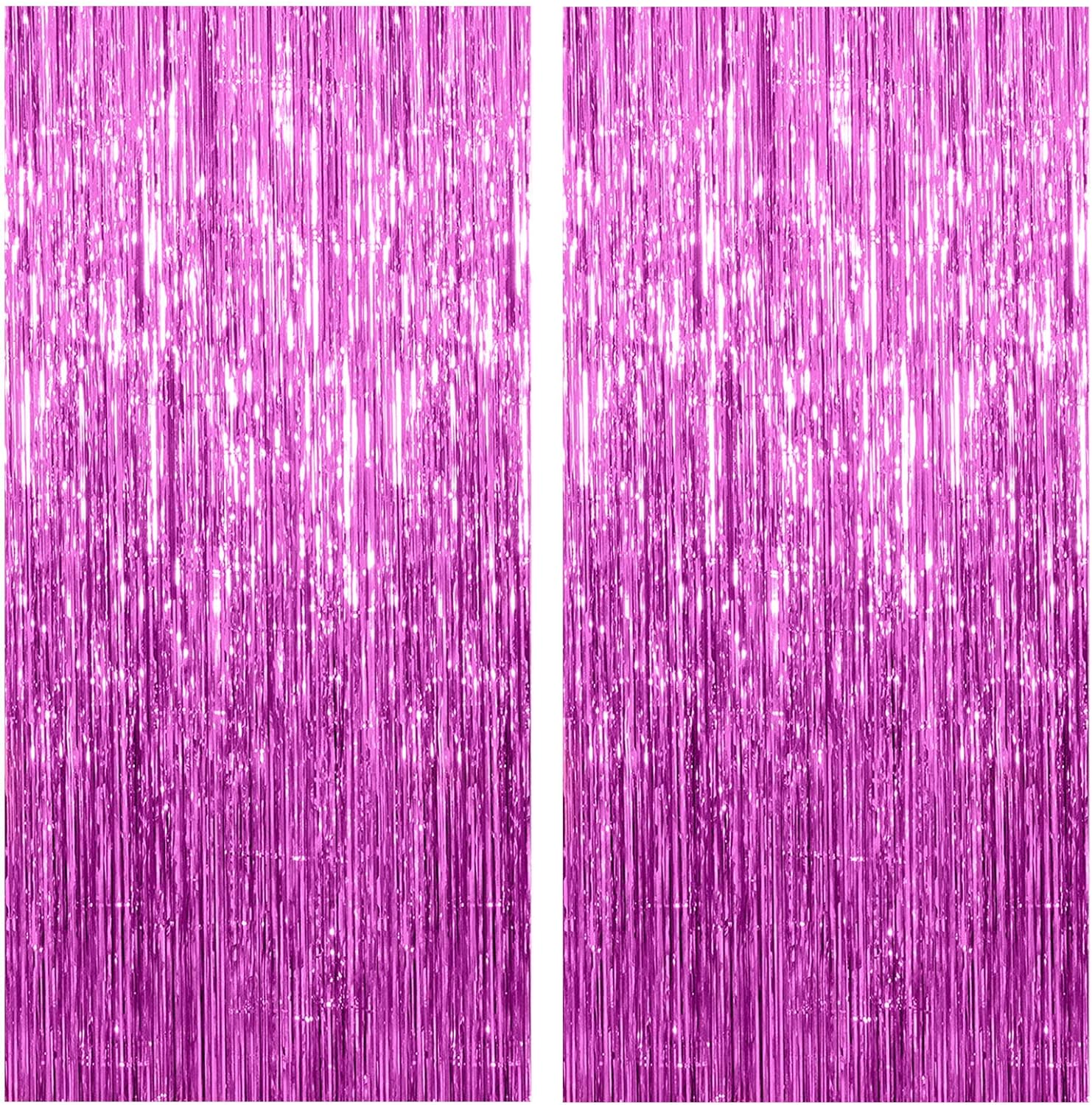 2 Pack Hot Pink Foil Fringe Backdrop Curtains